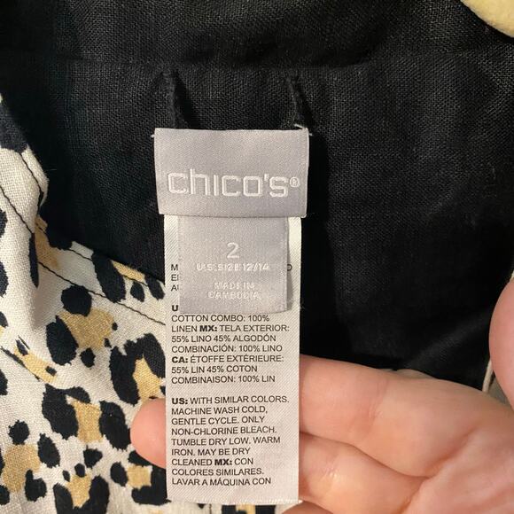 Chico’s Reversible Linen Jacket Leopard Print & Black Snap Front Size 2 (L/XL) - Picture 7 of 16